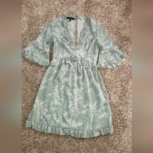 Parisian| Floral Plunging Neckline Midi Dress with Bell Sleeves